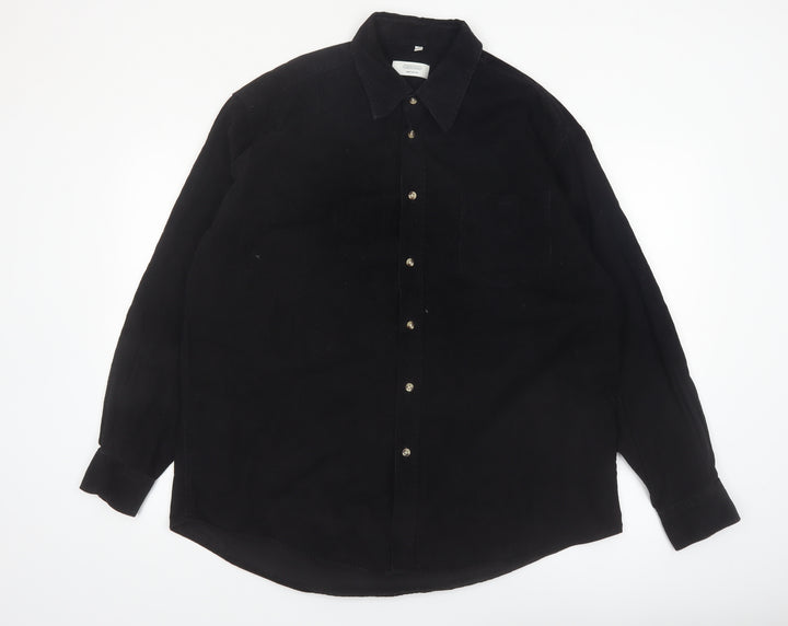 Canda Men’s Black Corduroy Button-Up Shirt XL Long Sleeve