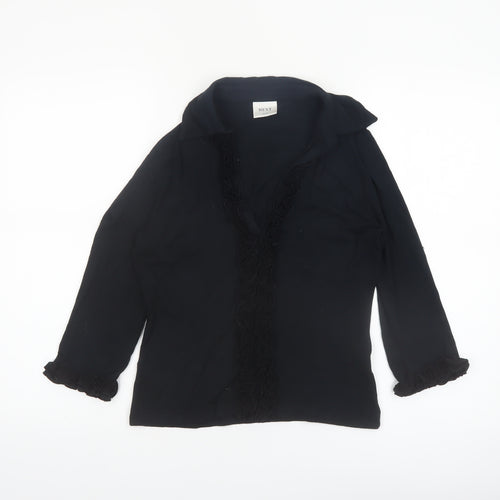 Next Women Black Long Sleeve Ruffle V-Neck Tunic Blouse UK 12