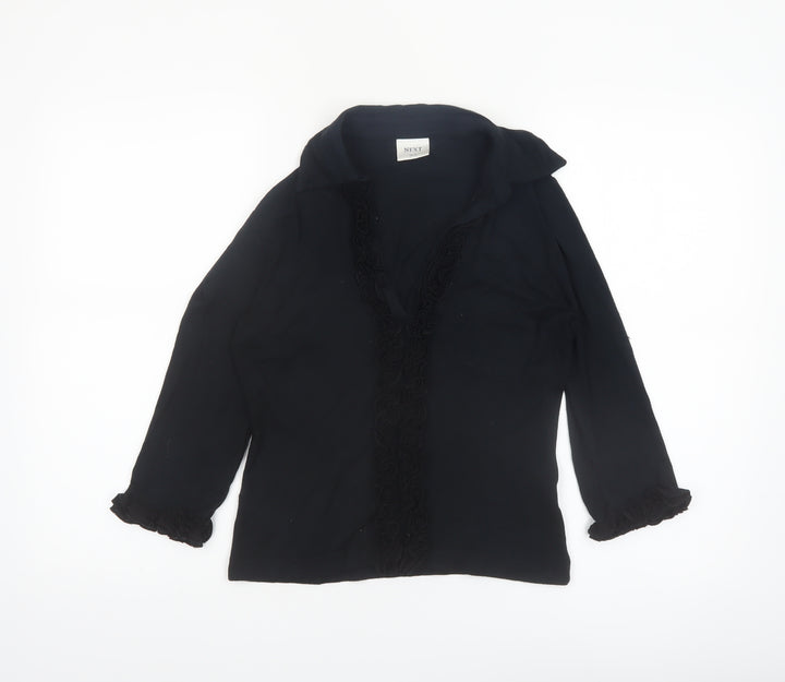 Next Women Black Long Sleeve Ruffle V-Neck Tunic Blouse UK 12