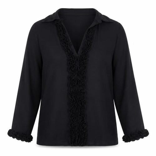 Next Women Black Long Sleeve Ruffle V-Neck Tunic Blouse UK 12