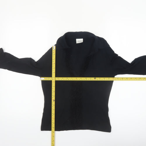 Next Women Black Long Sleeve Ruffle V-Neck Tunic Blouse UK 12