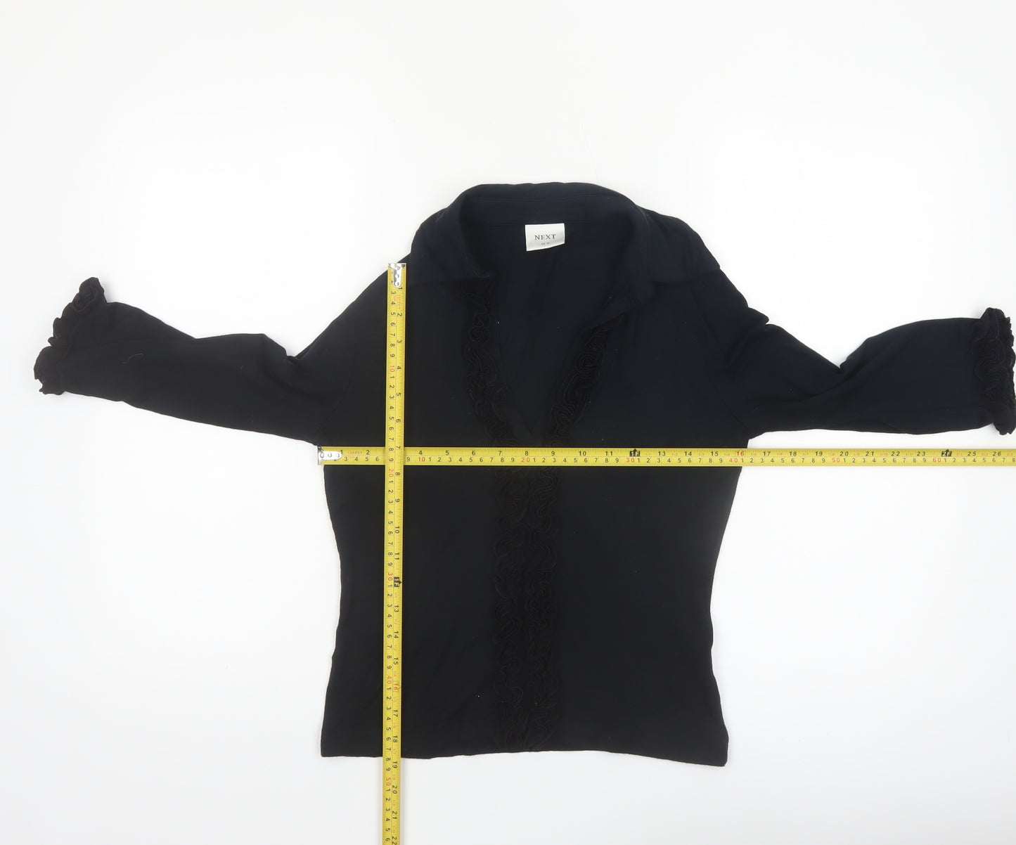 Next Women Black Long Sleeve Ruffle V-Neck Tunic Blouse UK 12