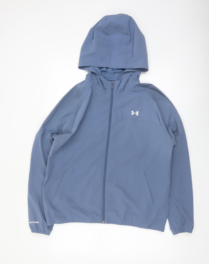 Under Armour Women Blue L Windbreaker Softshell Hooded Jacket