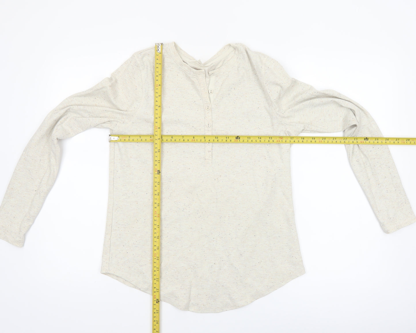 Marks and Spencer Per Una Women Beige Henley Long Sleeve Cotton Top Size 12