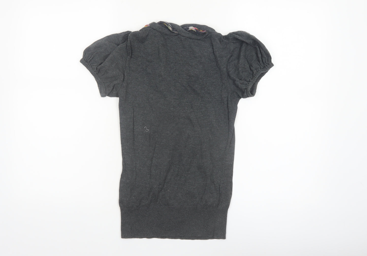 Ted Baker Women's Grey Short Sleeve Bow Neck Cotton Silk Jumper Size 6
