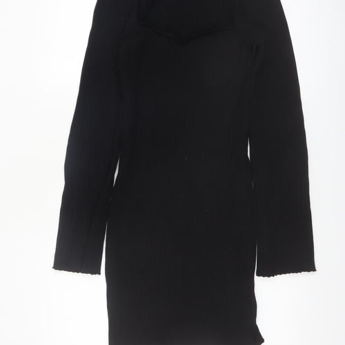 H&M Divided Women’s Black Long Sleeve Bodycon Knit Short Dress Size 12