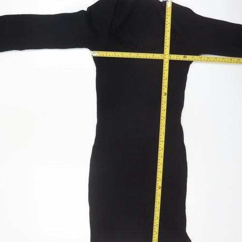 H&M Divided Women’s Black Long Sleeve Bodycon Knit Short Dress Size 12
