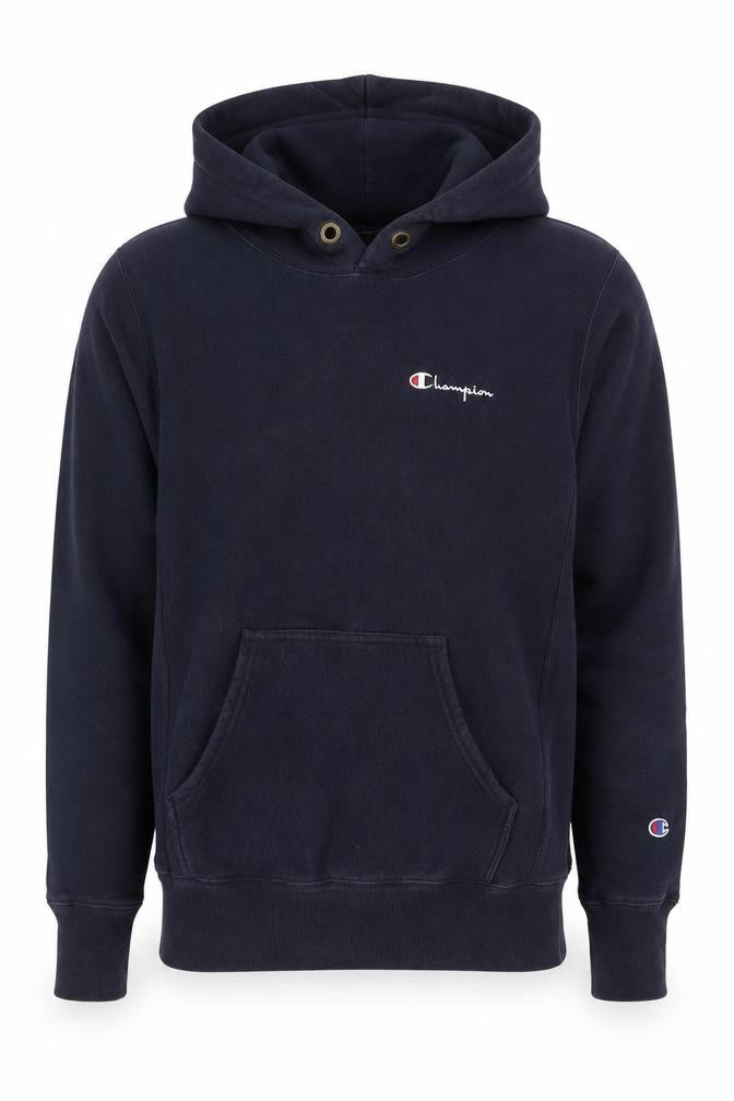 Front view of Champion Men's Blue Small Reverse Weave Pullover Hoodie