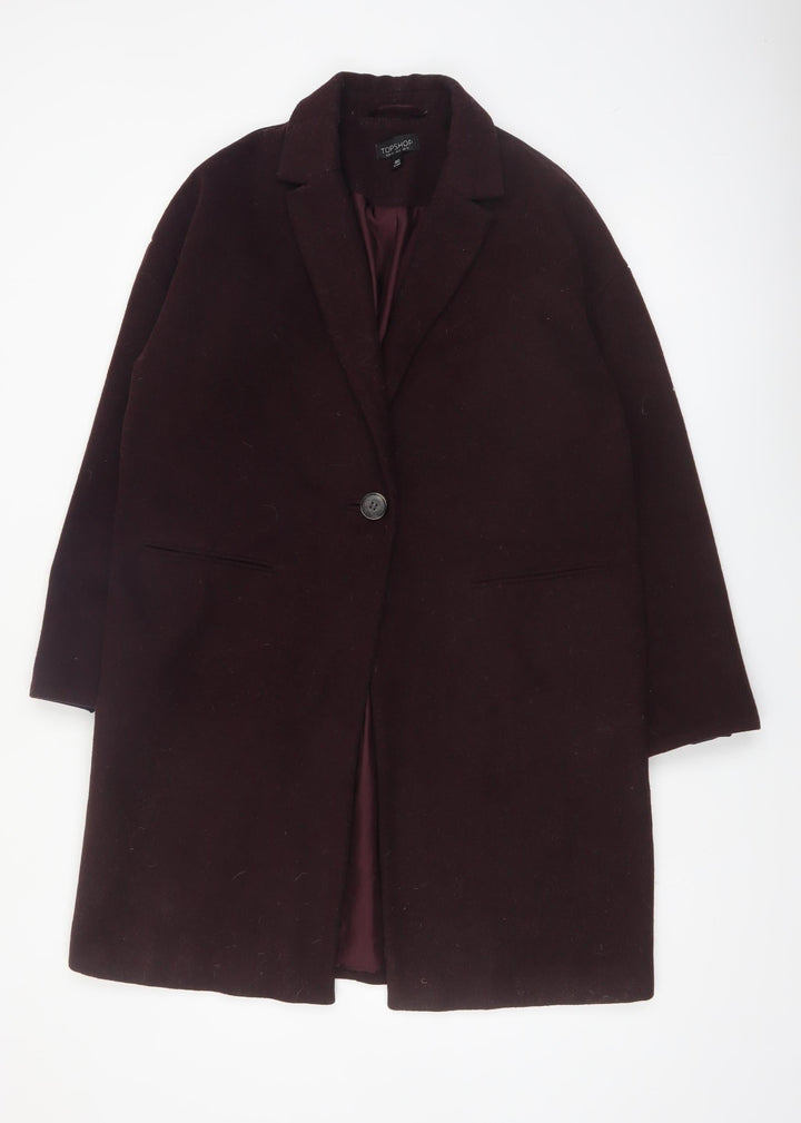Topshop Women's Brown Wool Blend Mid-Length Coat UK 12