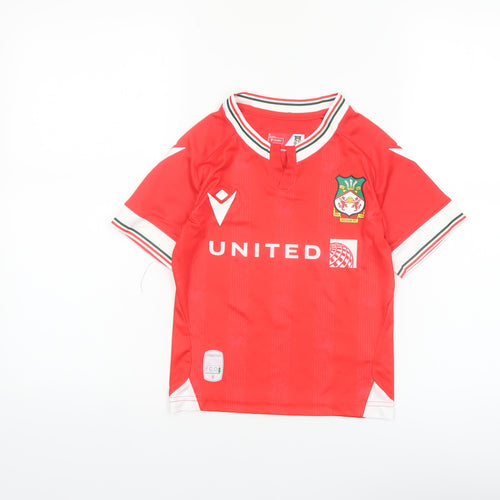 Macron Boys Red Football Jersey Wrexham AFC Short Sleeve Athletic Top 4 Years