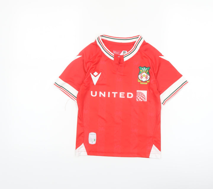 Macron Boys Red Football Jersey Wrexham AFC Short Sleeve Athletic Top 4 Years