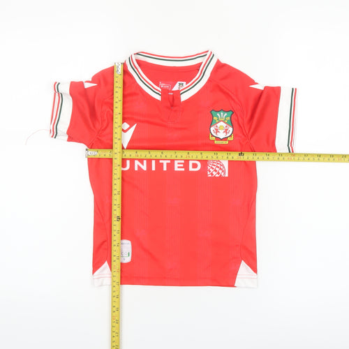 Macron Boys Red Football Jersey Wrexham AFC Short Sleeve Athletic Top 4 Years