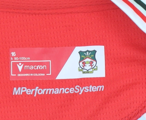 Macron Boys Red Football Jersey Wrexham AFC Short Sleeve Athletic Top 4 Years