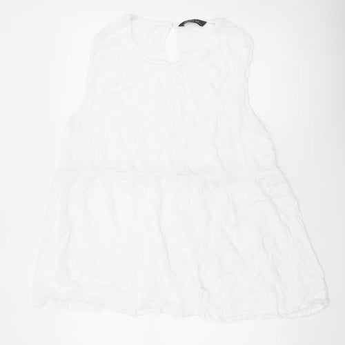 Marks and Spencer Women White Cotton Sleeveless Tunic Blouse UK 22