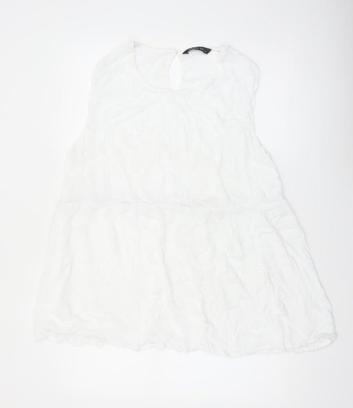 Marks and Spencer Women White Cotton Sleeveless Tunic Blouse UK 22