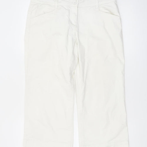 Monsoon Women Ivory Cropped Chino Trousers Size 12 Cotton Blend