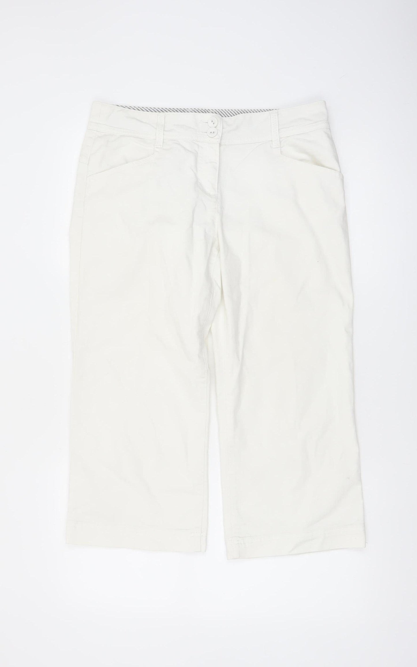 Monsoon Women Ivory Cropped Chino Trousers Size 12 Cotton Blend