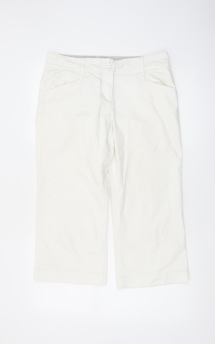 Monsoon Women Ivory Cropped Chino Trousers Size 12 Cotton Blend
