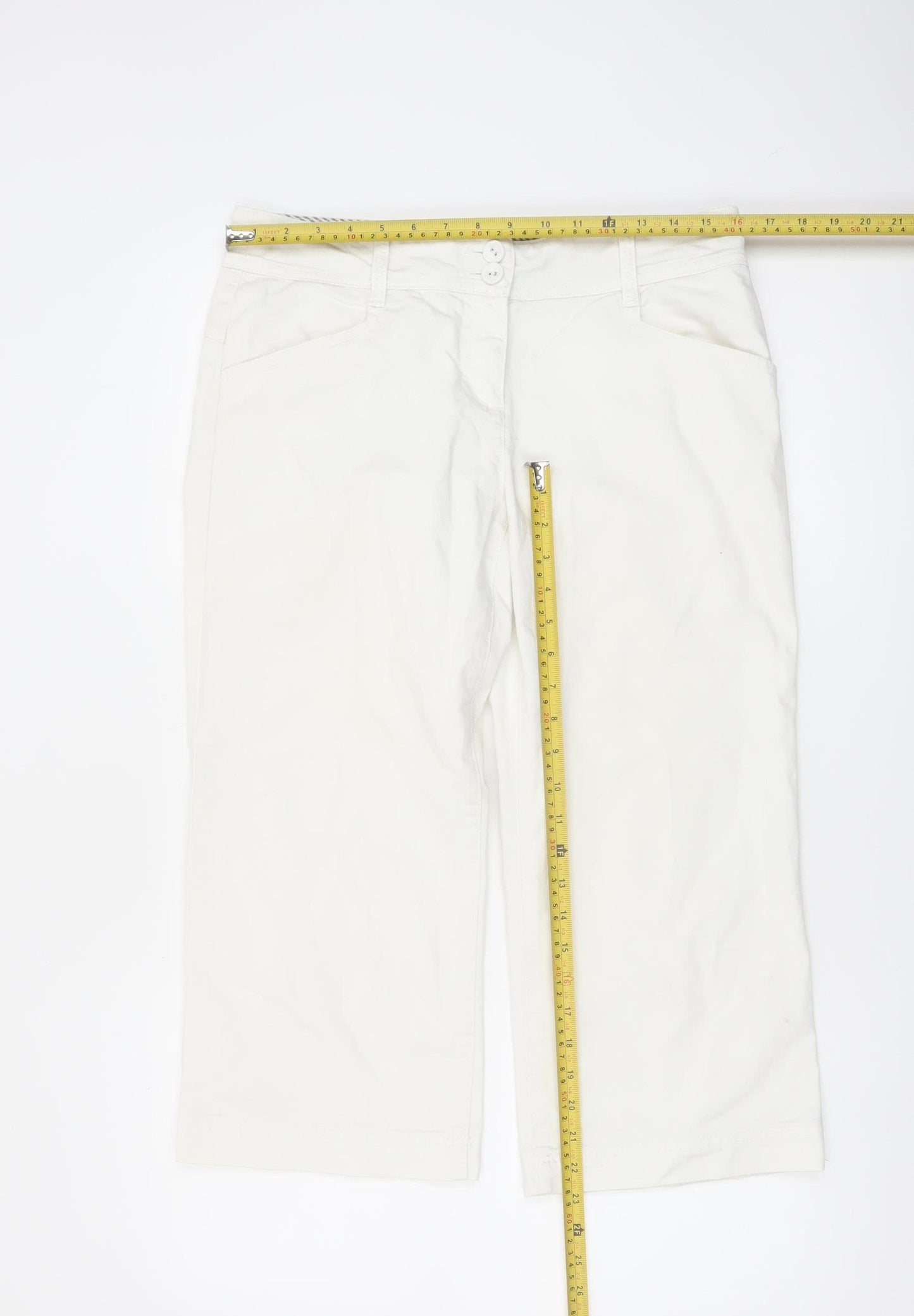 Monsoon Women Ivory Cropped Chino Trousers Size 12 Cotton Blend