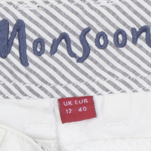 Monsoon Women Ivory Cropped Chino Trousers Size 12 Cotton Blend