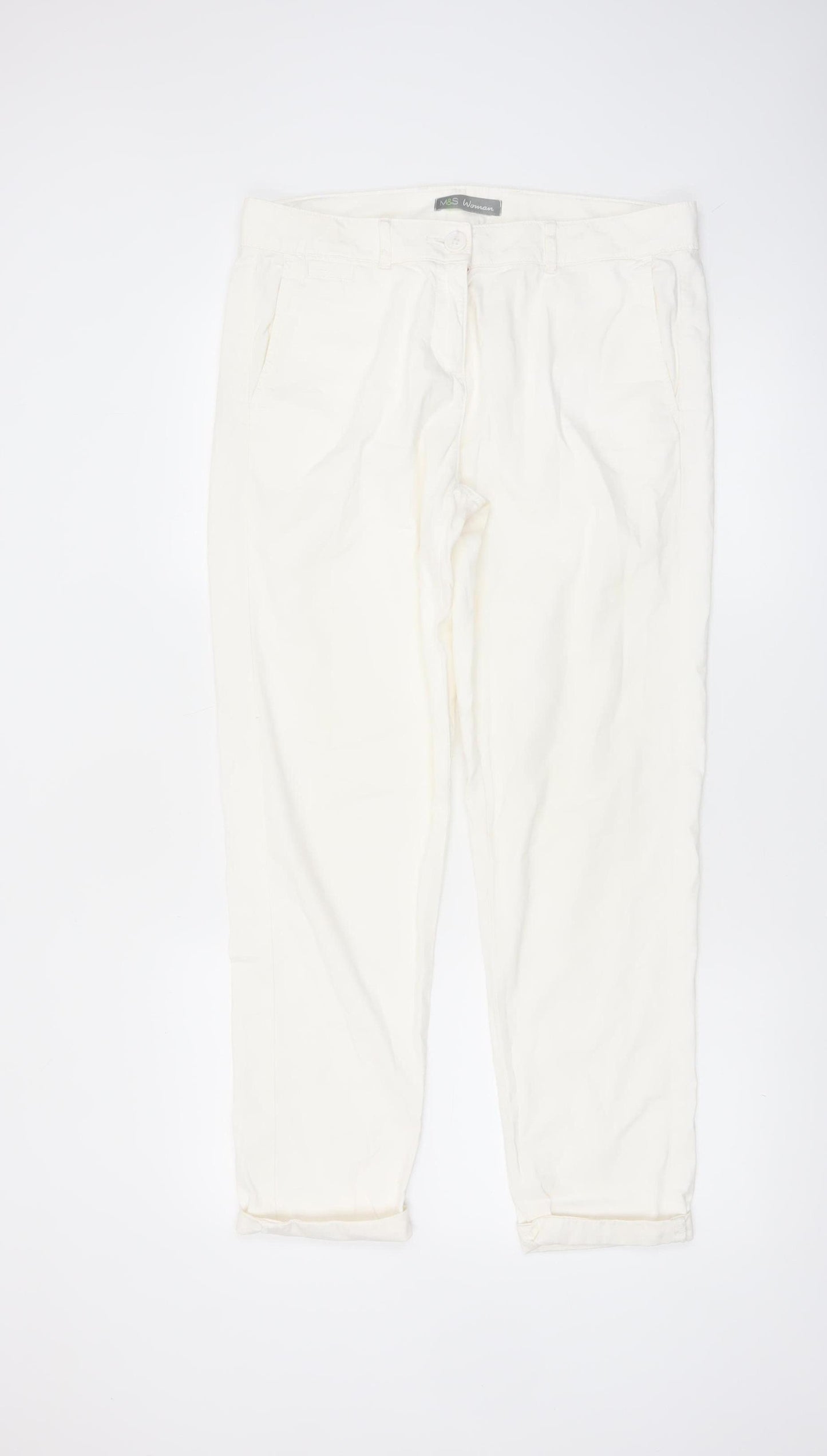 Marks and Spencer Women’s Ivory Chino Trousers Size 12 Cotton Stretch