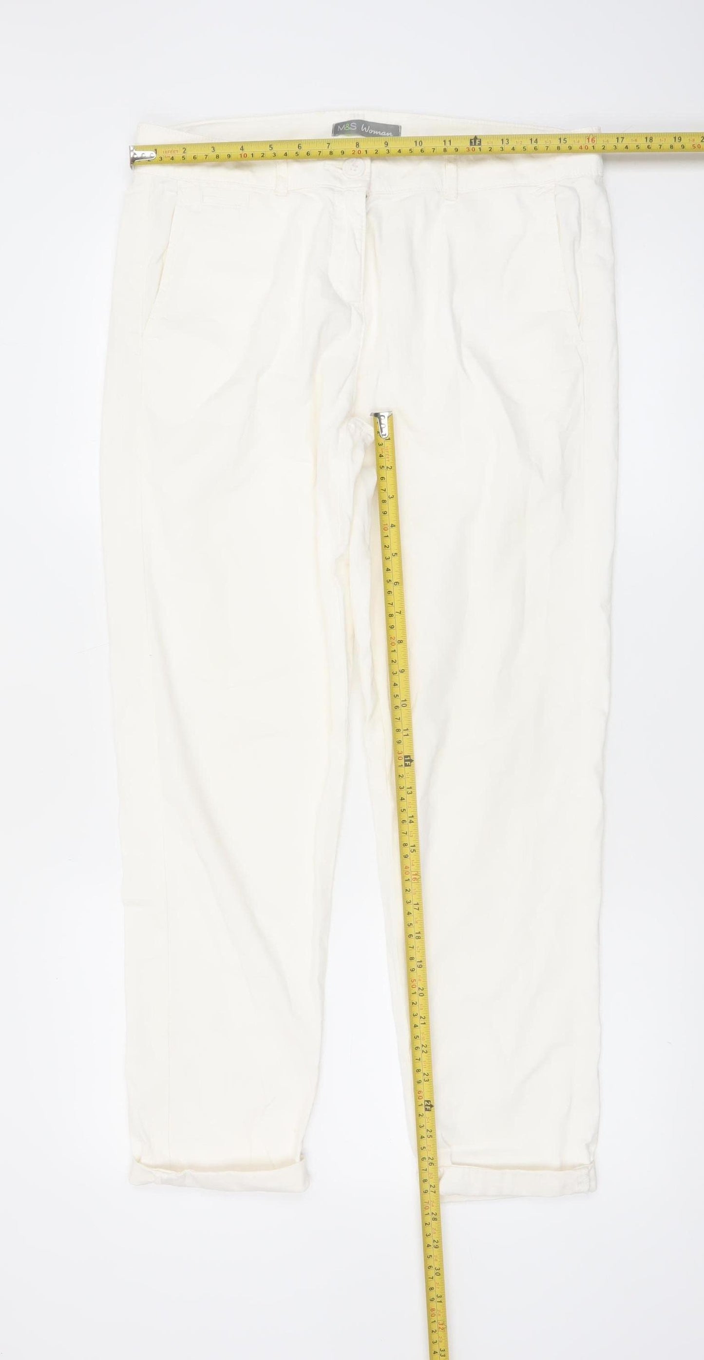 Marks and Spencer Women’s Ivory Chino Trousers Size 12 Cotton Stretch