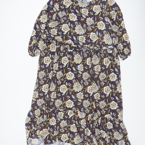 Primark Women's Blue Floral Midi A-Line Dress Size 16