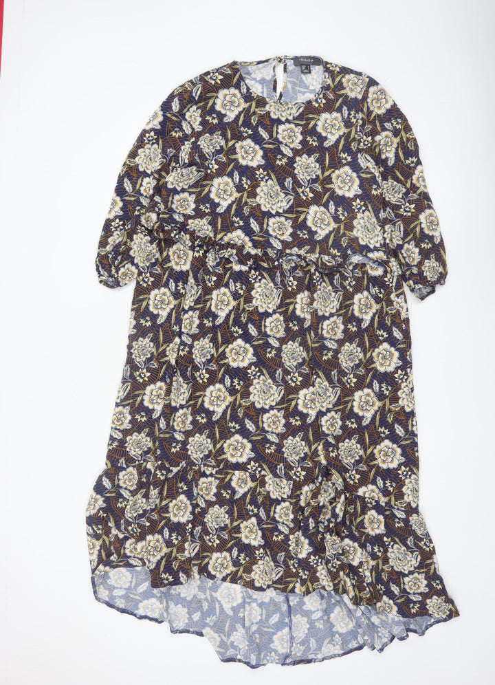 Primark Women's Blue Floral Midi A-Line Dress Size 16