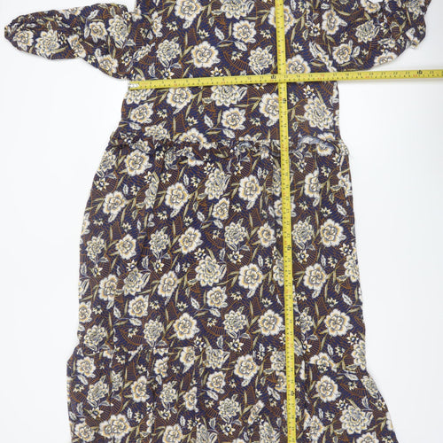 Primark Women's Blue Floral Midi A-Line Dress Size 16
