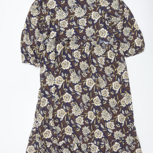 Primark Women's Blue Floral Midi A-Line Dress Size 16