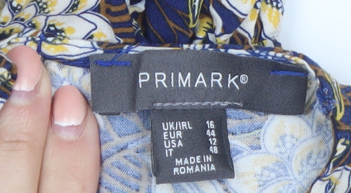 Primark Women's Blue Floral Midi A-Line Dress Size 16