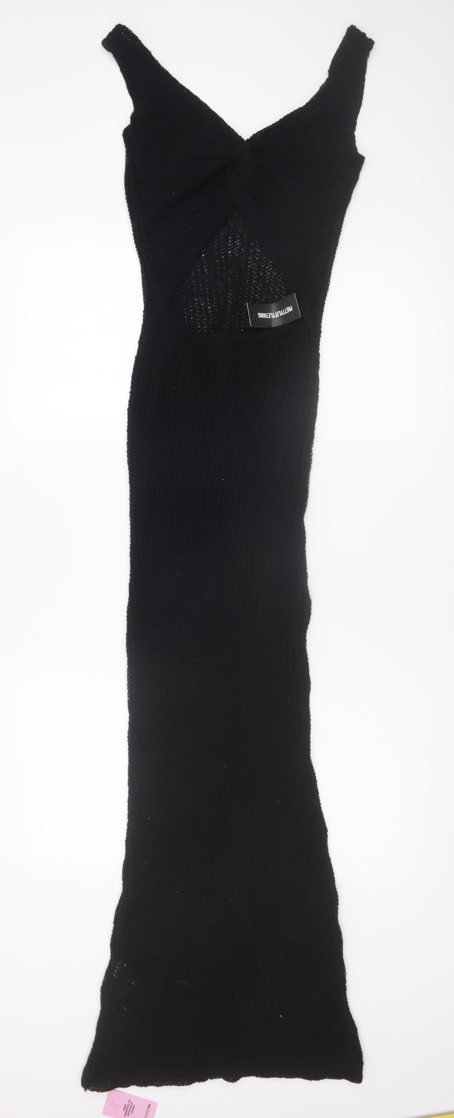 PrettyLittleThing Women's Black Long Knit Bodycon Dress S