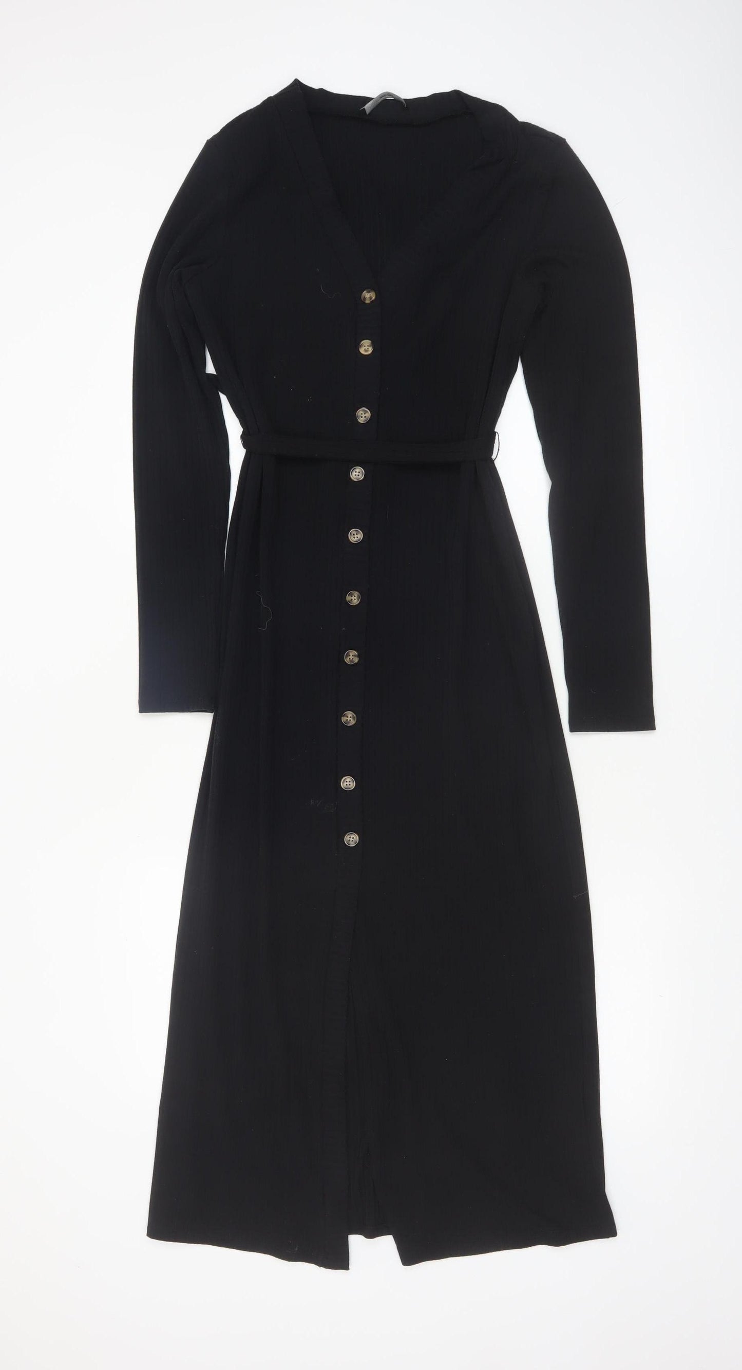 George Women Black Midi Belted Button Down Shirt Dress Size 10