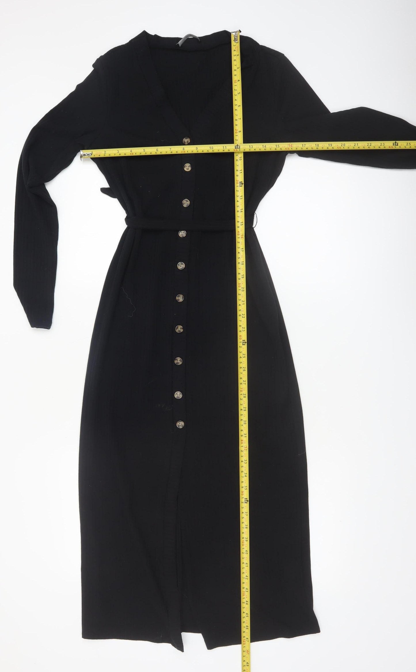 George Women Black Midi Belted Button Down Shirt Dress Size 10