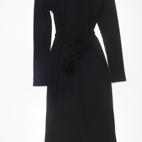 George Women Black Midi Belted Button Down Shirt Dress Size 10