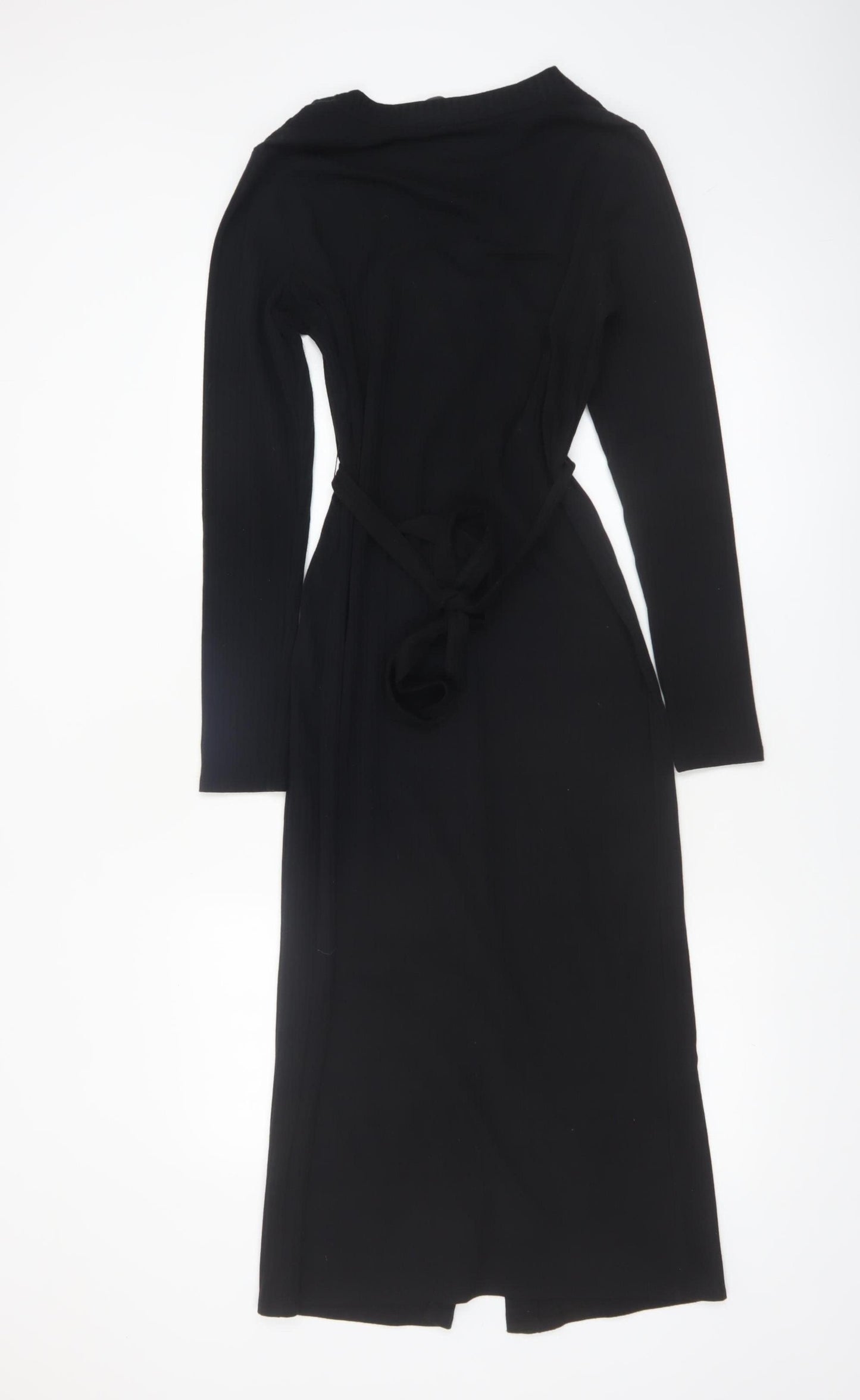 George Women Black Midi Belted Button Down Shirt Dress Size 10