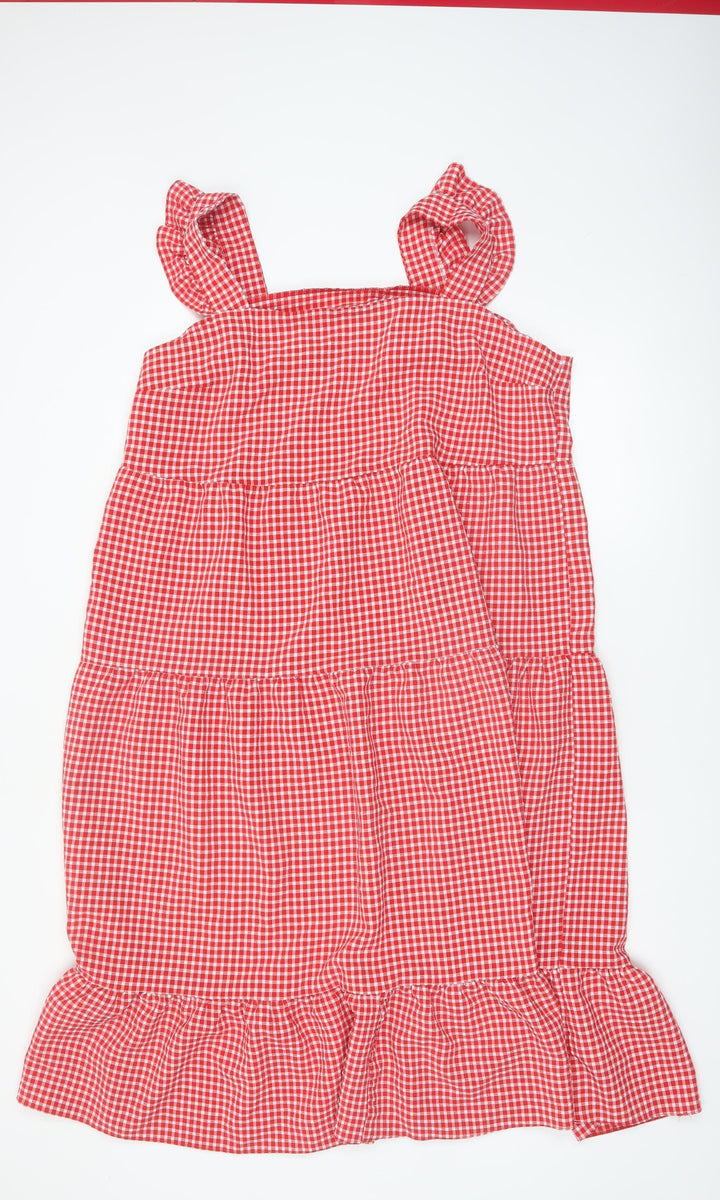 New Look Women's Red Gingham A-Line Ruffle Strap Dress Size 18