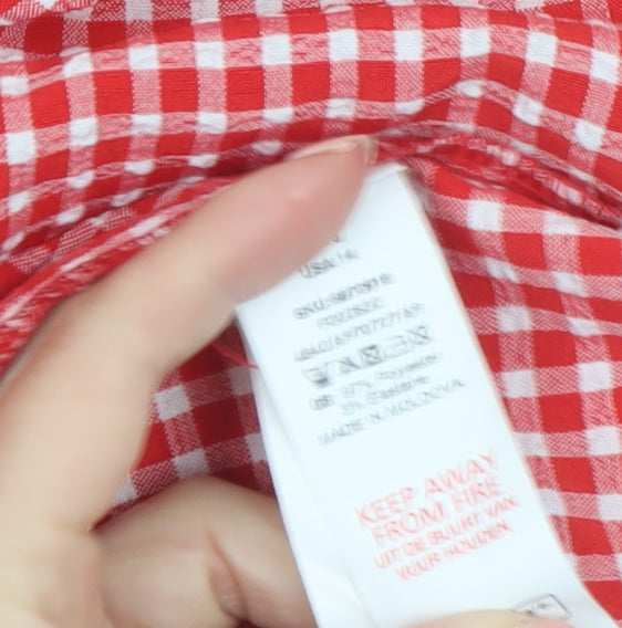 New Look Women's Red Gingham A-Line Ruffle Strap Dress Size 18