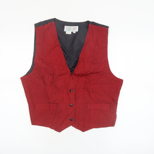 Colorayons Women's Red Houndstooth Petites Waistcoat Vest Small