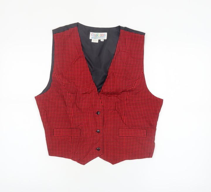 Colorayons Women's Red Houndstooth Petites Waistcoat Vest Small