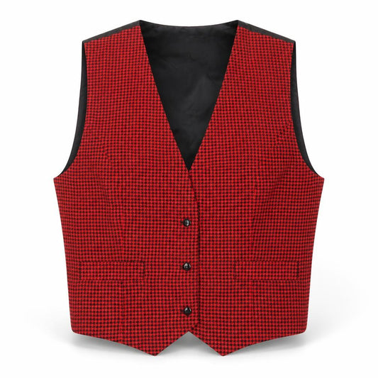 Front view of Colorayons Women's Red Houndstooth Petites Waistcoat Vest Small