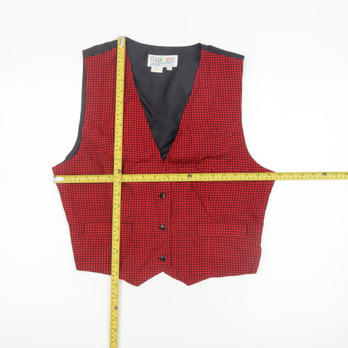Colorayons Women's Red Houndstooth Petites Waistcoat Vest Small