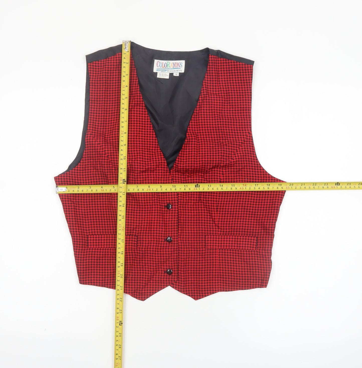 Colorayons Women's Red Houndstooth Petites Waistcoat Vest Small