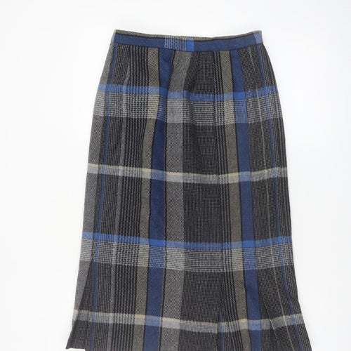 Box-Cars Womens Grey Plaid Wool Blend Pleated Midi Skirt Size 10
