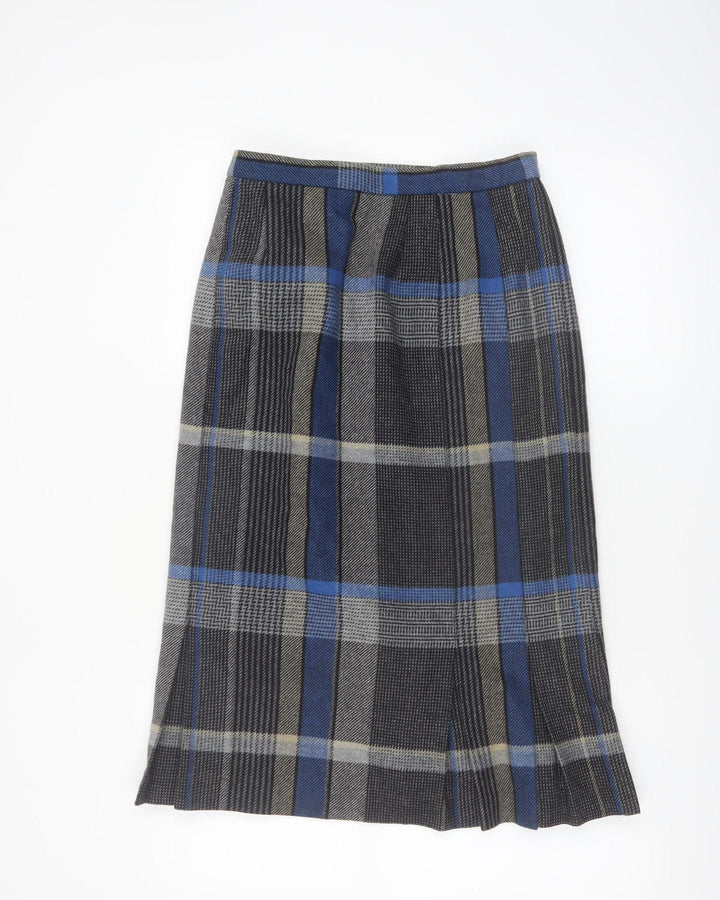 Box-Cars Womens Grey Plaid Wool Blend Pleated Midi Skirt Size 10