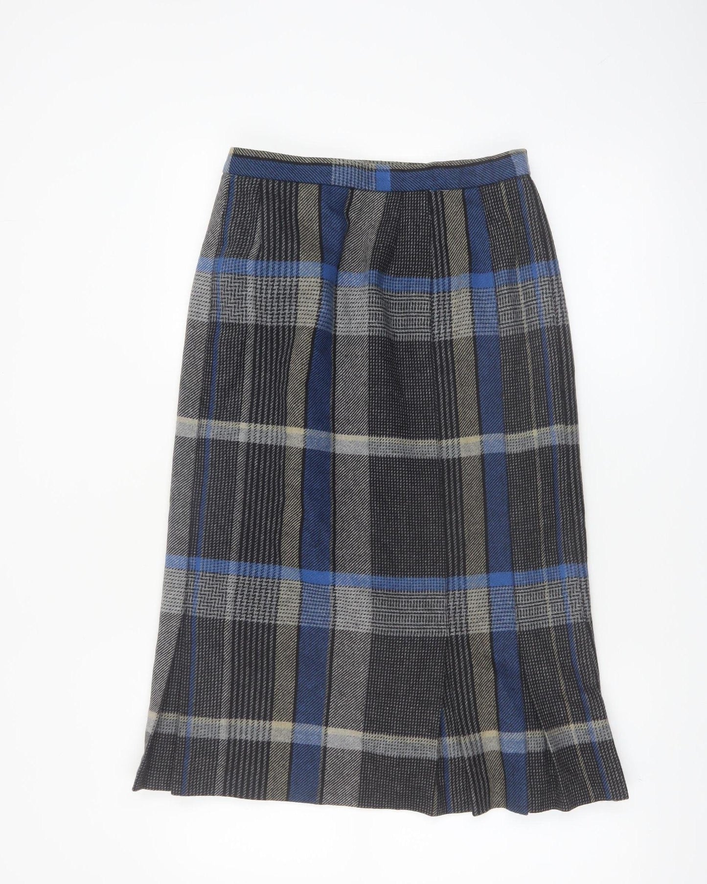Box-Cars Womens Grey Plaid Wool Blend Pleated Midi Skirt Size 10
