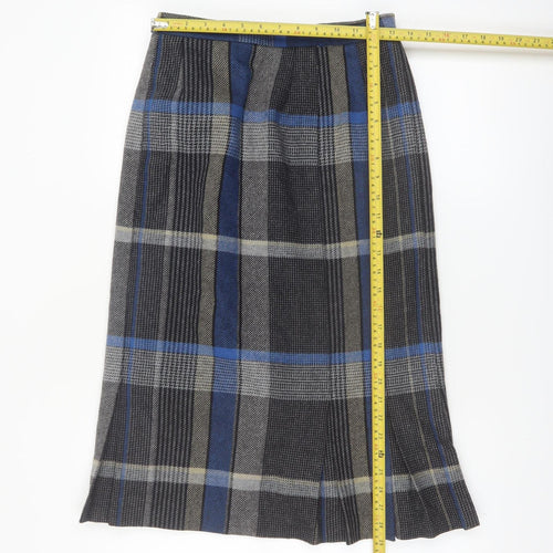 Box-Cars Womens Grey Plaid Wool Blend Pleated Midi Skirt Size 10