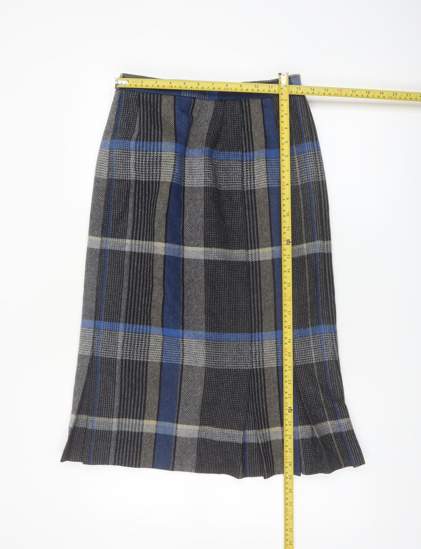 Box-Cars Womens Grey Plaid Wool Blend Pleated Midi Skirt Size 10