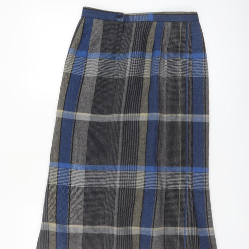 Box-Cars Womens Grey Plaid Wool Blend Pleated Midi Skirt Size 10