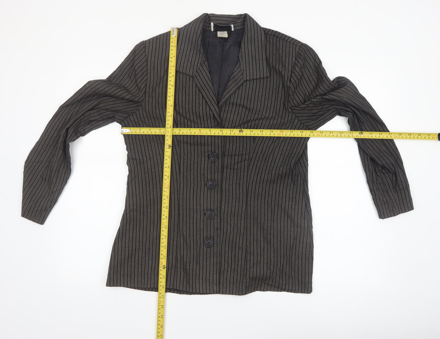 Danielle B Women Black Pinstripe Suit Jacket Size 12 Classic Fit